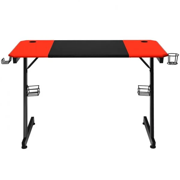 Bureau Gaming Porte-gobelet Crochet pour Ecouteurs Supports Audio Surface en Fibre de Carbone 120x60x76cm Noir+Rouge
