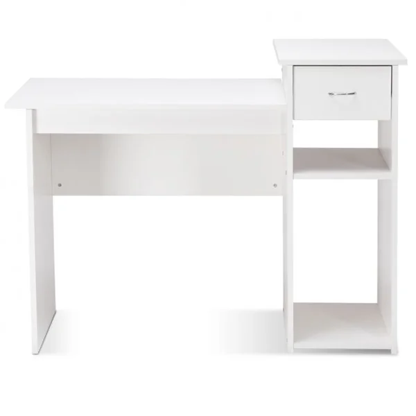 Bureau Informatique avec Tiroir et 2 Compartiments de Rangement Bureau Peu Encombrant en MDF, 108x39,5x82cm, Blanc