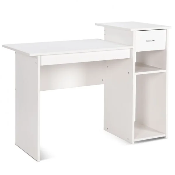 Bureau Informatique avec Tiroir et 2 Compartiments de Rangement Bureau Peu Encombrant en MDF, 108x39,5x82cm, Blanc