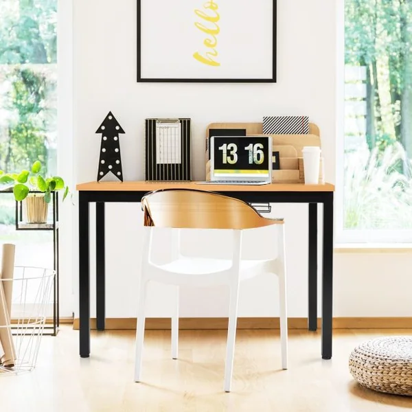 Bureau Informatique Bureau d'Études avec Range-câble Capacité 60kg en Métal+stratifié Mélaminé107x56,5x74cm Naturel