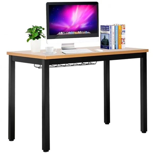 Bureau Informatique Bureau d'Études avec Range-câble Capacité 60kg en Métal+stratifié Mélaminé107x56,5x74cm Naturel