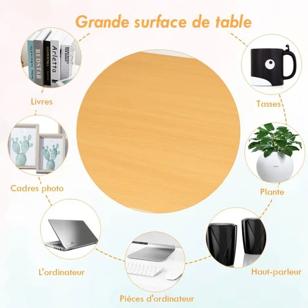Bureau Informatique Bureau d'Études avec Range-câble Capacité 60kg en Métal+stratifié Mélaminé107x56,5x74cm Naturel