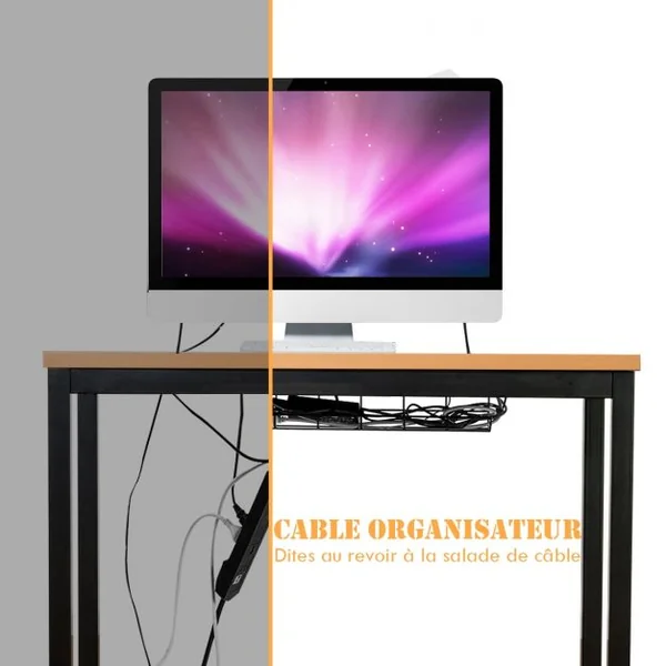 Bureau Informatique Bureau d'Études avec Range-câble Capacité 60kg en Métal+stratifié Mélaminé107x56,5x74cm Naturel