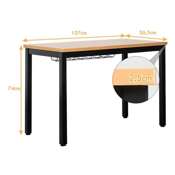 Bureau Informatique Bureau d'Études avec Range-câble Capacité 60kg en Métal+stratifié Mélaminé107x56,5x74cm Naturel