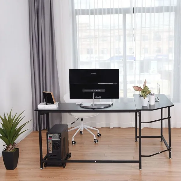 Bureau Informatique D’angle avec Support d’UC en Aggloméré et Métal Capacité 100 Kg 168x120x75cm Noir