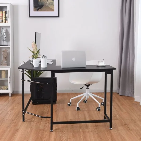 Bureau Informatique D’angle avec Support d’UC en Aggloméré et Métal Capacité 100 Kg 168x120x75cm Noir