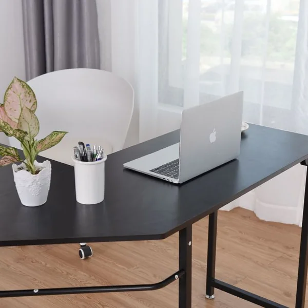 Bureau Informatique D’angle avec Support d’UC en Aggloméré et Métal Capacité 100 Kg 168x120x75cm Noir