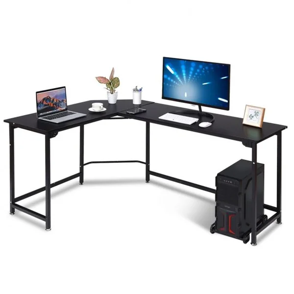 Bureau Informatique D’angle avec Support d’UC en Aggloméré et Métal Capacité 100 Kg 168x120x75cm Noir