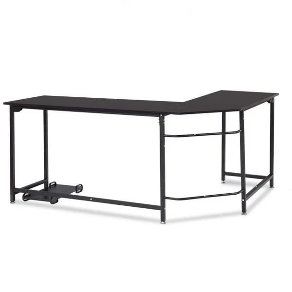 Bureau Informatique D’angle avec Support d’UC en Aggloméré et Métal Capacité 100 Kg 168x120x75cm Noir