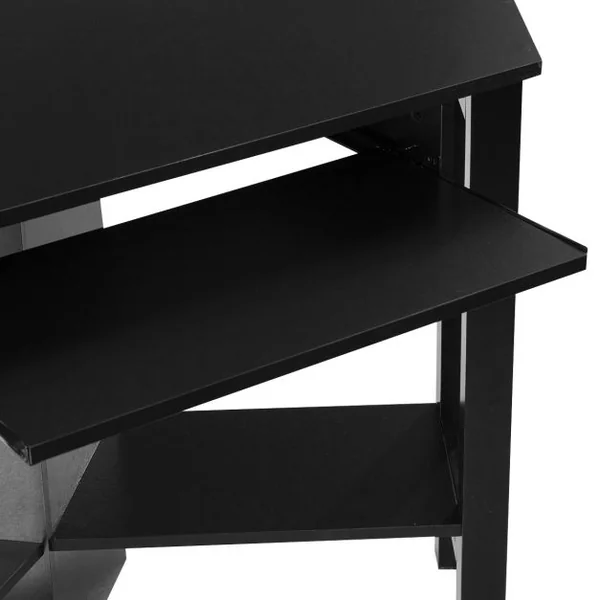 Bureau Informatique d’Angle Table d’Angle avec 2 Étagères et Tablette pour Clavier en Bois, 120x60x76,5cm, Blanc