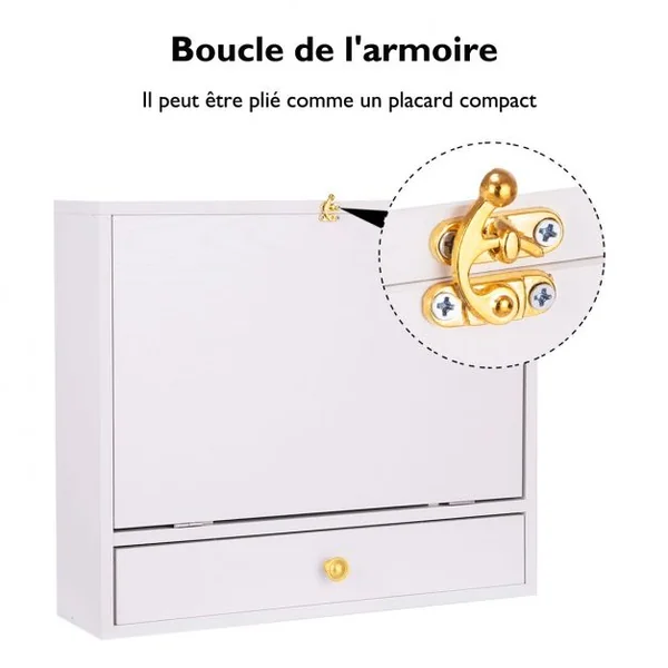 Bureau Mural Rabattable Table Murale avec Etagère Intégrée Capacité Du Bureau 20 Kg en Mdf 60x50,5x50cm Blanc