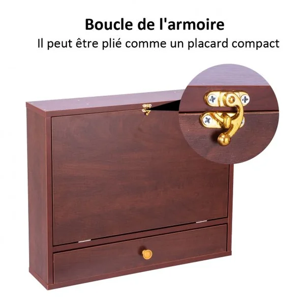 Bureau Mural Rabattable Table Murale avec Etagère Intégrée Capacité Du Bureau 20 Kg en MDF 60x50,5x50cm Marron