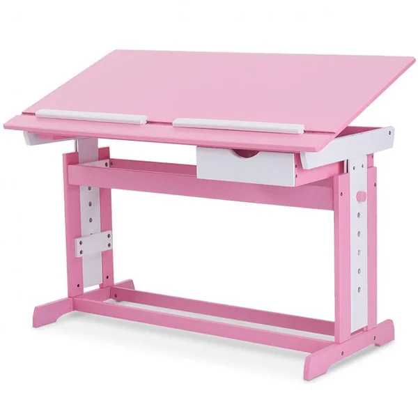Bureau pour Enfant Table à Dessin avec Plateau Inclinable et Hauteur Réglable et Tiroir en MDF, 109x55x62-88cm, Rose