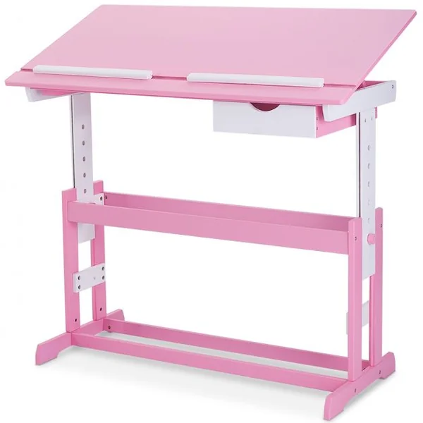 Bureau pour Enfant Table à Dessin avec Plateau Inclinable et Hauteur Réglable et Tiroir en MDF, 109x55x62-88cm, Rose