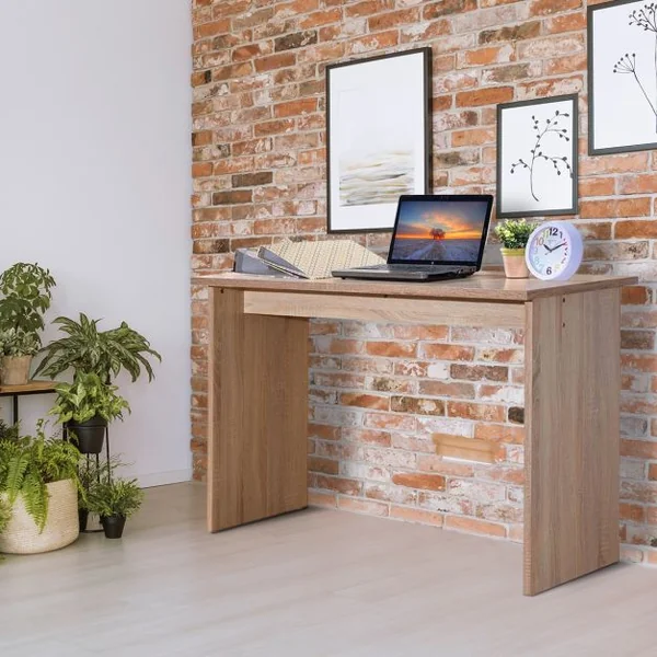 Bureau Simple et Moderne pour Ordinateur Poste de Travail Informatique Anti-rayures en MDF, 120x49x76,9cm, Chêne