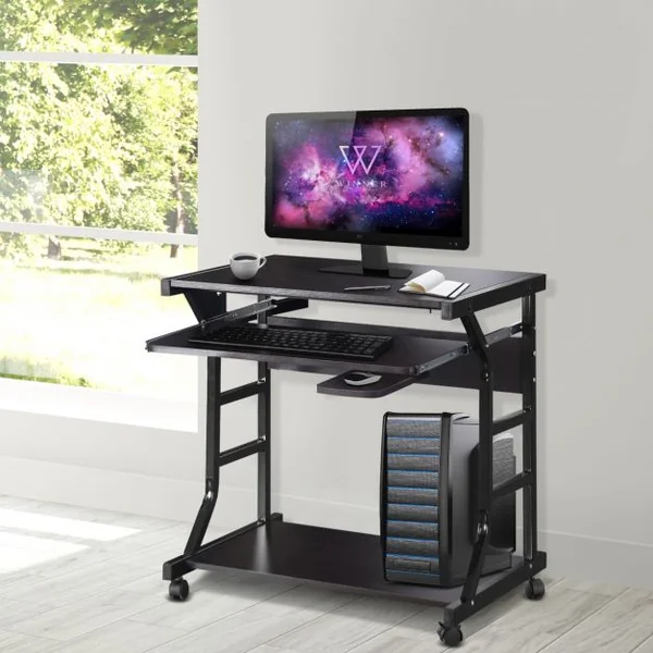 Bureau à Roulettes avec Plateau pour Clavier et Porte-souris Etagère Inférieure en MDF 75x50x75cm Marron