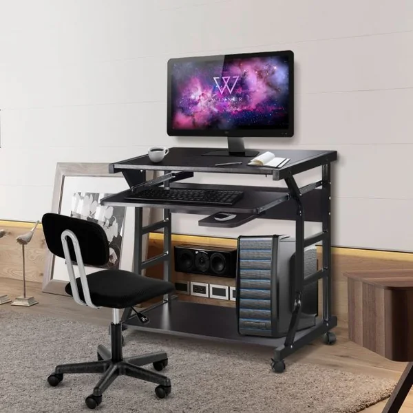 Bureau à Roulettes avec Plateau pour Clavier et Porte-souris Etagère Inférieure en MDF 75x50x75cm Marron