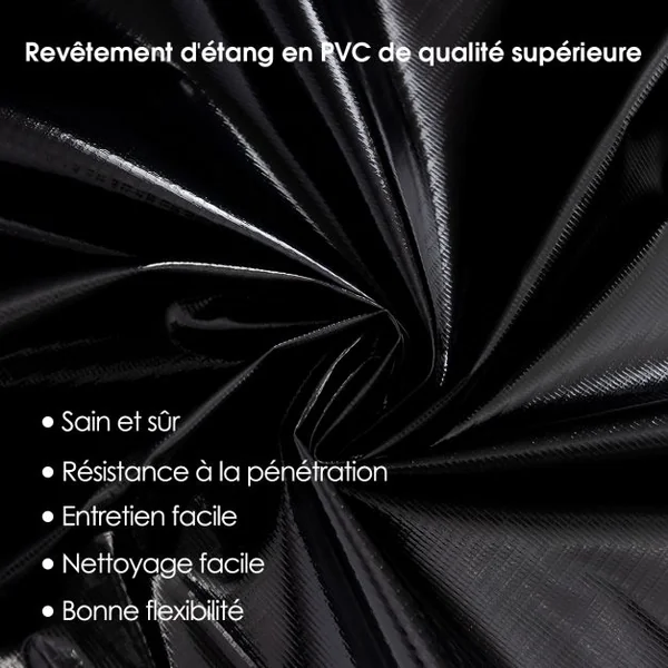 Bâche Bassin en PVC 3x4M Pliable Épaisseur de 0,37mm Revêtement d'Etang Noir