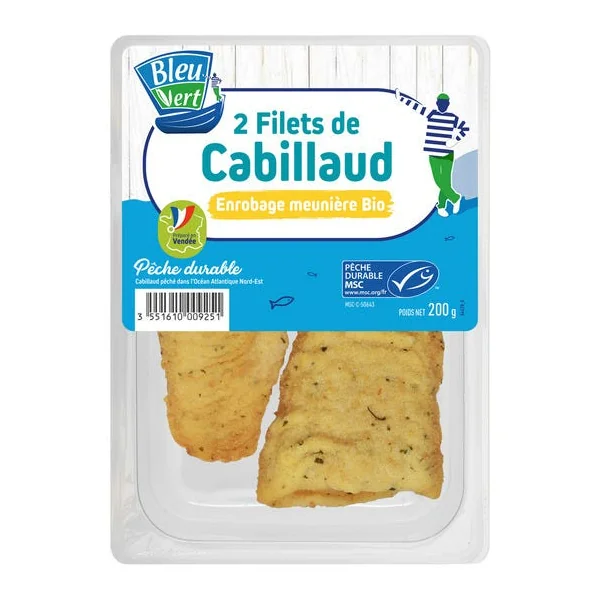 Cabillaud filets enrobage meunière bio (2) 200g
