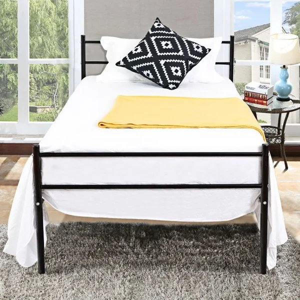 Cadre de Lit avec Tête et Pied de Lit Lit Simple Robuste avec 6 Pieds de Support en Métal 196x102x90cm Noir