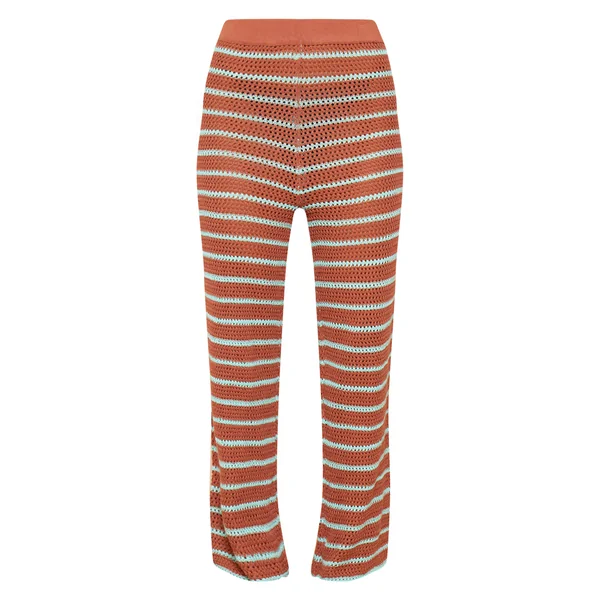 Café Au Lait Pantalon Large En Crochet Tricoté À Rayures