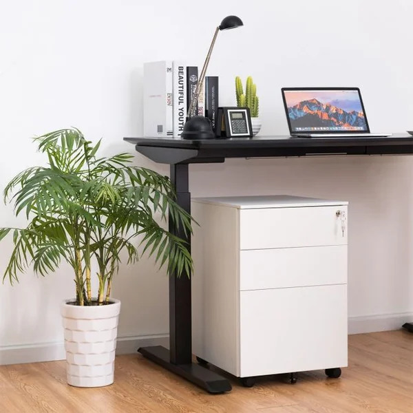 Caisson de Bureau Armoire de Rangement à Roulettes Grande Capacité de Stockage de 50kg en Acier, 39x48x60cm, Blanc