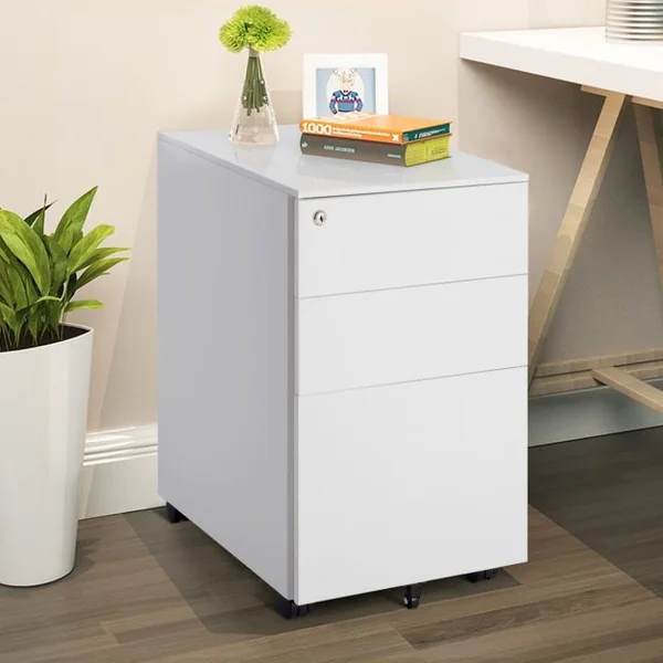 Caisson de Bureau Armoire de Rangement à Roulettes Grande Capacité de Stockage de 50kg en Acier, 39x48x60cm, Blanc
