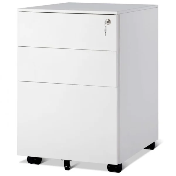 Caisson de Bureau Armoire de Rangement à Roulettes Grande Capacité de Stockage de 50kg en Acier, 39x48x60cm, Blanc