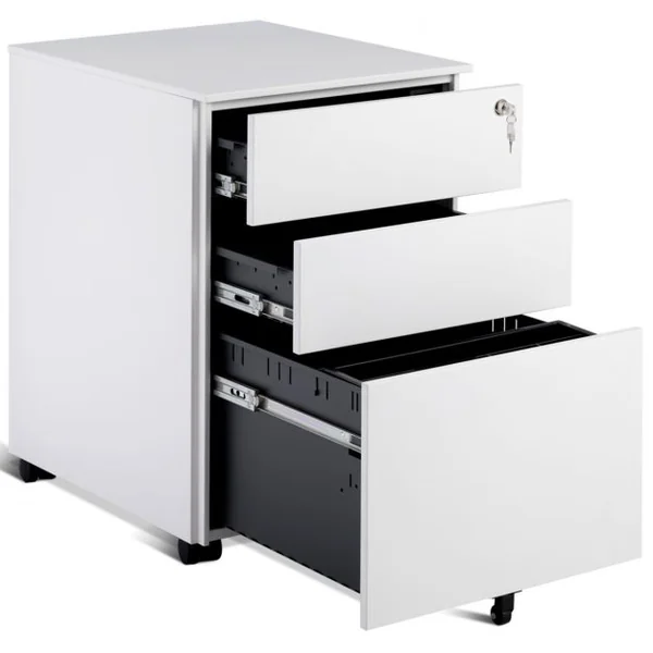 Caisson de Bureau Armoire de Rangement à Roulettes Grande Capacité de Stockage de 50kg en Acier, 39x48x60cm, Blanc