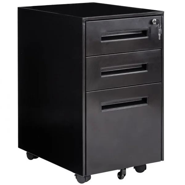Caisson/Armoire de Bureau à Roulettes avec 3 Tiroirs 2 Clés 38 x 50 x 65CM Blanc