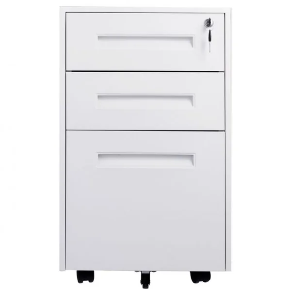 Caisson/Armoire de Bureau à Roulettes avec 3 Tiroirs 2 Clés 38 x 50 x 65CM Blanc