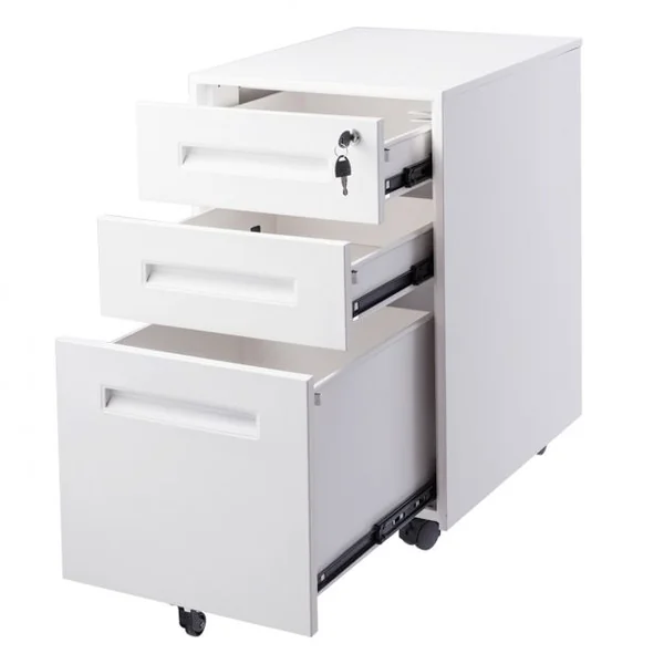 Caisson/Armoire de Bureau à Roulettes avec 3 Tiroirs 2 Clés 38 x 50 x 65CM Blanc