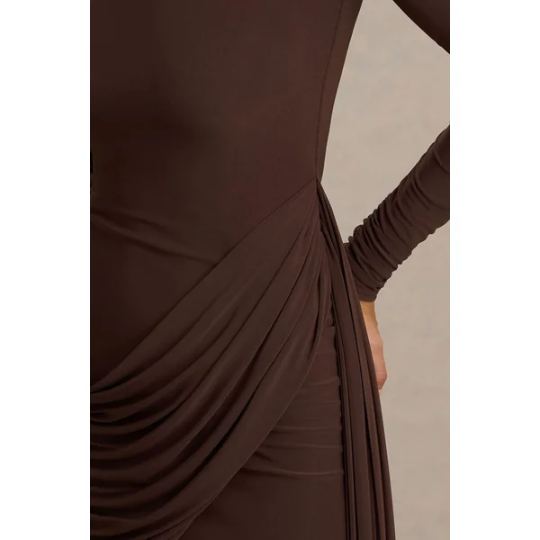 Calista | Mini-robe marron à encolure haute avec nœud