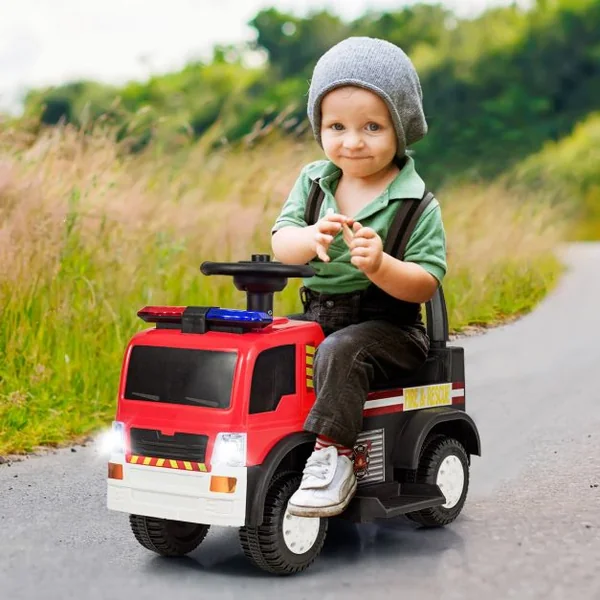 Camion de Pompiers Electrique pour Enfants de 3 à 6 ans Capacité 20 kg Vitesse 3 km/h Batterie 67x39x45cm Noir + Rouge