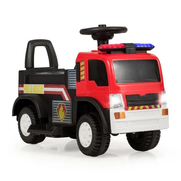 Camion de Pompiers Electrique pour Enfants de 3 à 6 ans Capacité 20 kg Vitesse 3 km/h Batterie 67x39x45cm Noir + Rouge