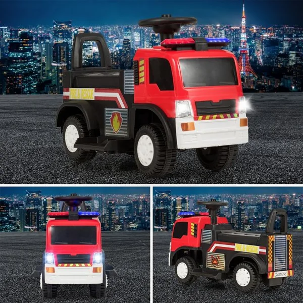 Camion de Pompiers Electrique pour Enfants de 3 à 6 ans Capacité 20 kg Vitesse 3 km/h Batterie 67x39x45cm Noir + Rouge