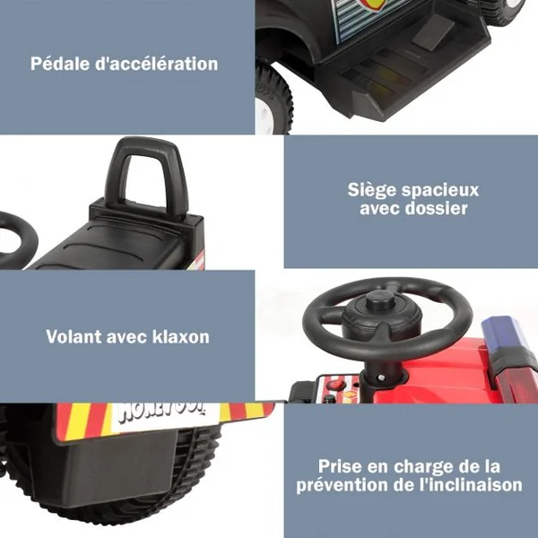 Camion de Pompiers Electrique pour Enfants de 3 à 6 ans Capacité 20 kg Vitesse 3 km/h Batterie 67x39x45cm Noir + Rouge
