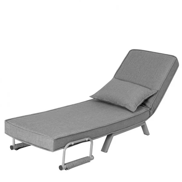 Canapé-Lit Convertible à 5 Positions Fauteuil-lit 1 Place avec Coussin de Dossier en Tissu Lin, 186x60x25cm, Gris