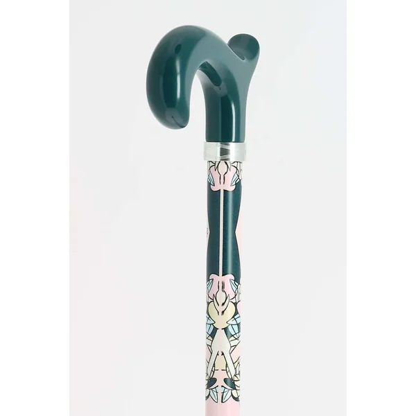 CANNE DE MARCHE FAYET REGLABLE ALU ROSE-VICHY POIGNEE PLEXIGLAS VERT CANARD - Oplus Médical