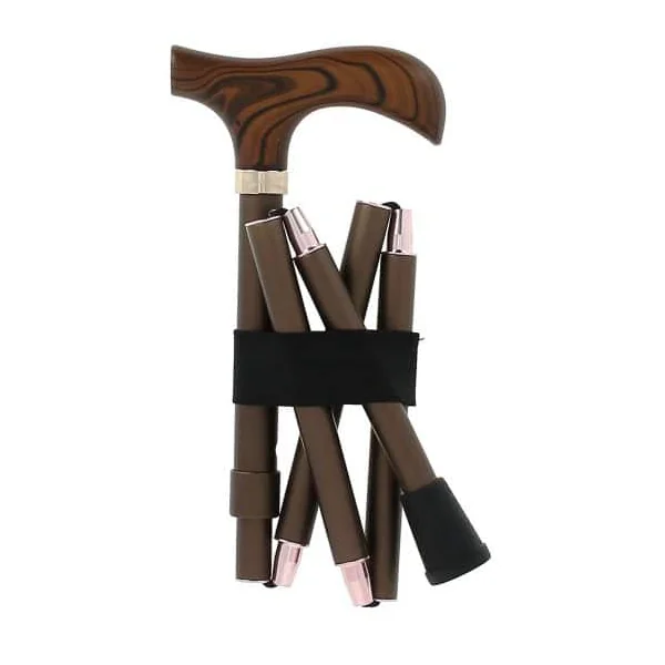 Canne pliante aluminium bronze poignée bois