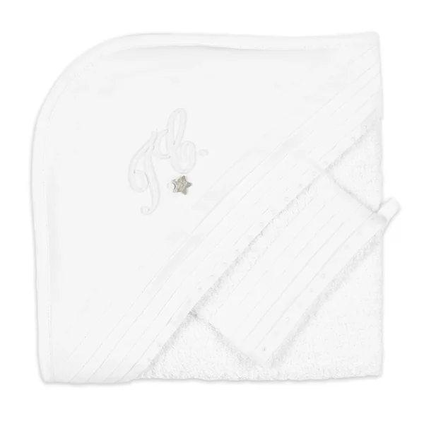 Cape de bain Monogramme blanc Tartine et Chocolat - Soins Bébé Naturels & Produits Maman Après Naissance