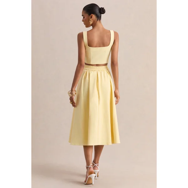 Caprielle | Crop top citron à encolure arrondie avec détail corsage