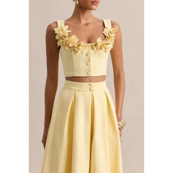 Caprielle | Crop top citron à encolure arrondie avec détail corsage