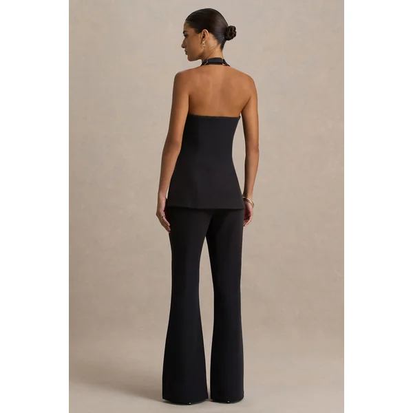 Carina | Pantalon tailleur noir à jambe évasée