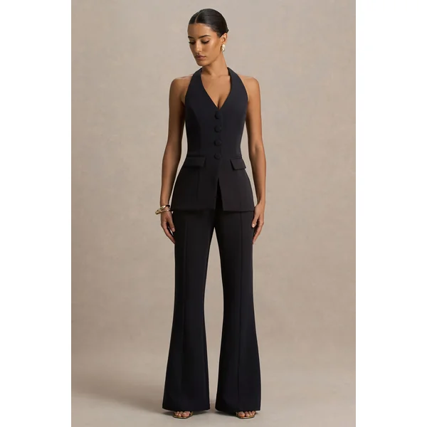 Carina | Pantalon tailleur noir à jambe évasée