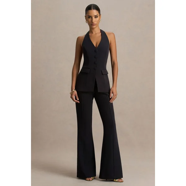 Carina | Pantalon tailleur noir à jambe évasée