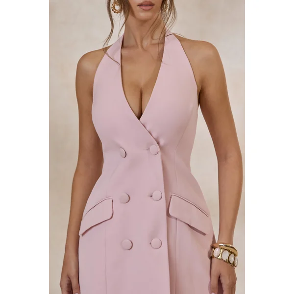 Carlin | Mini-Robe Rose à Décolleté Plongeant Avec Boutons et Coupe Structurée