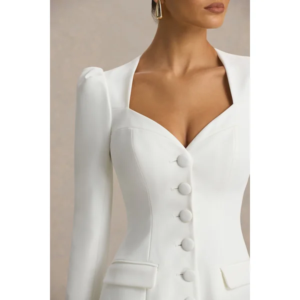 Carmen | Mini-robe blanche à décolleté cœur et coupe tailleur