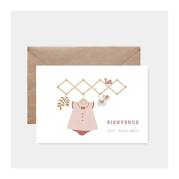 Carte - Bienvenue au Monde - Rose - PROMO - Soins Bébé Naturels & Produits Maman Après Naissance