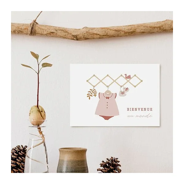 Carte - Bienvenue au Monde - Rose - PROMO - Soins Bébé Naturels & Produits Maman Après Naissance